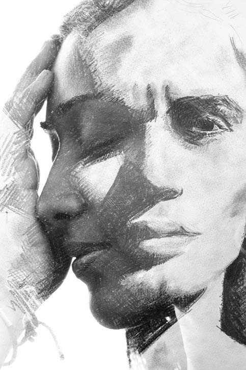 A charcoal portrait conveying the tension of a panic attack